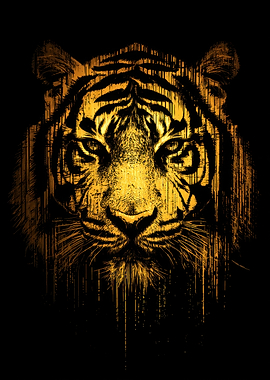 Golden Tiger Face with Dripping Effect