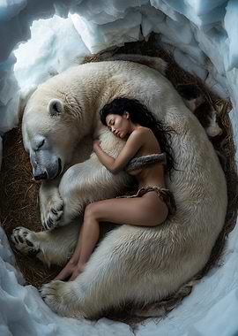 Woman Sleeping with Polar Bear