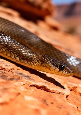 Close-up of a snake on red rocks