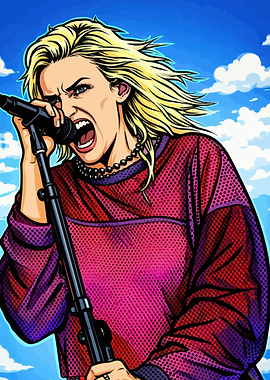 Woman singing into microphone