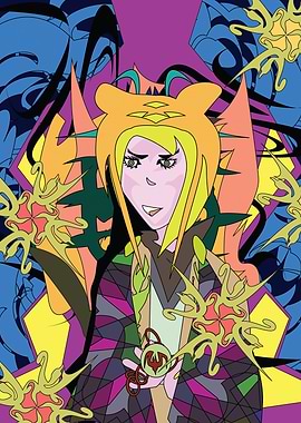 Anime Character with Tiger Hood and Abstract Background