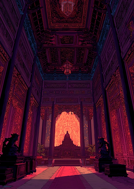 Ornate Throne Room with Fiery Archway
