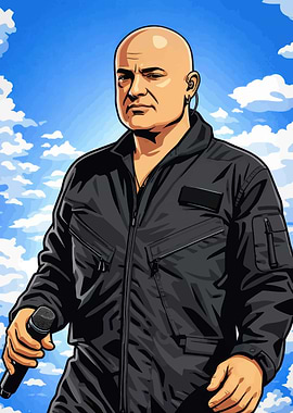 Bald Man in Black Jumpsuit Holding Microphone