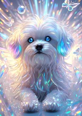 Sparkling White Dog with Blue Eyes