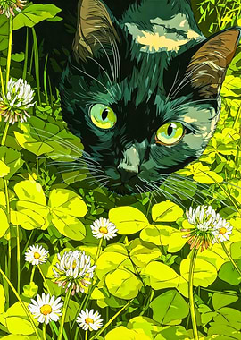 Vibrant Black Cat Clover Field