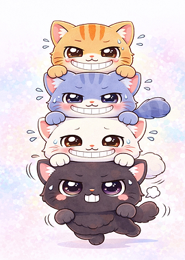 Stack of Cute Anxious Cats