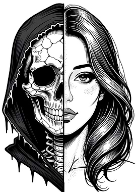 Half Skull Half Woman Portrait