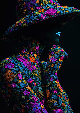 Vibrant Floral Silhouette Mysterious Woman