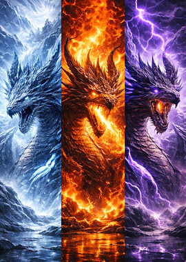 Elemental Dragons Triptych