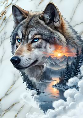Wolf with Winter Landscape Overlay