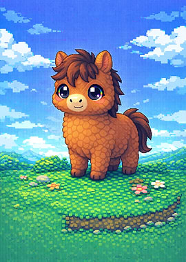 Cute Pixel Art Pony in a Field