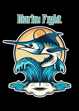 Marlin Fight Fishing Illustration