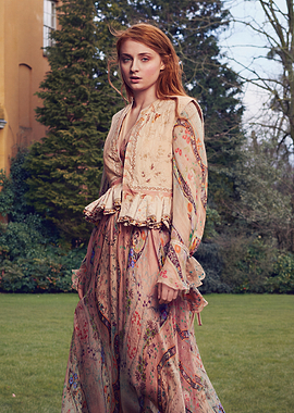 Sophie Turner in a floral dress