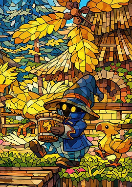 Vivi and Chocobo in Stained Glass Style