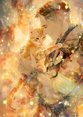 Man Holding Orange Tabby Cat