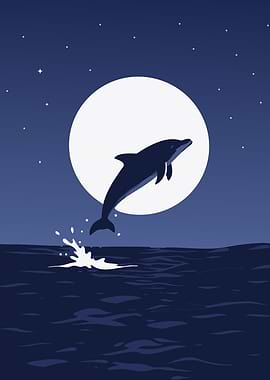 Dolphin Under the Moon
