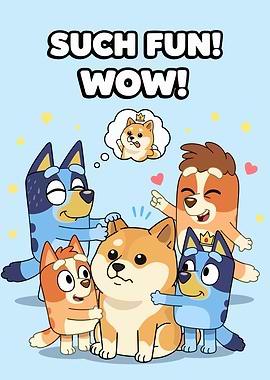 Bluey and Bingo with Shiba Inu
