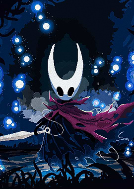 Hornet from Hollow Knight in a Dark Forest