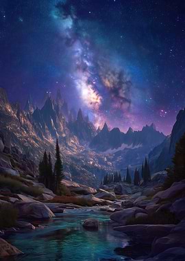 Majestic Mountain Landscape Under the Milky Way
