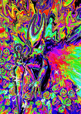 Psychedelic Hornet Character with Roses