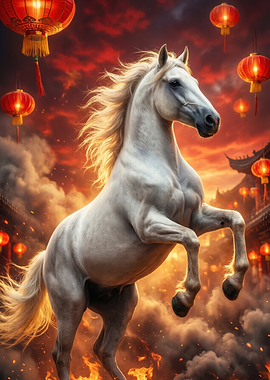 White Horse with Chinese Lanterns