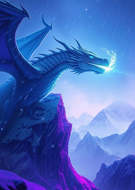 Blue Dragon in Snowy Mountains
