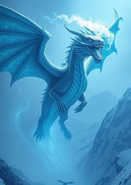 Ice Dragon in Snowy Mountains