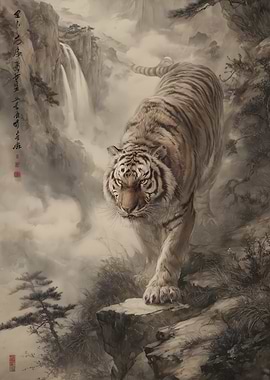Majestic Tiger in Misty Mountains