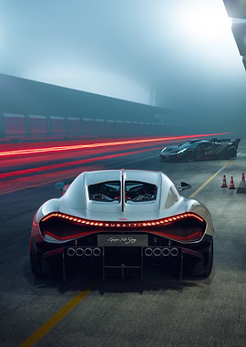 Bugatti Centodieci on a foggy race track