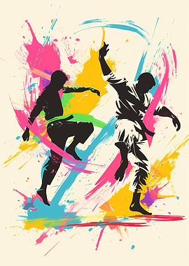 Karate Fighters with Colorful Splashes
