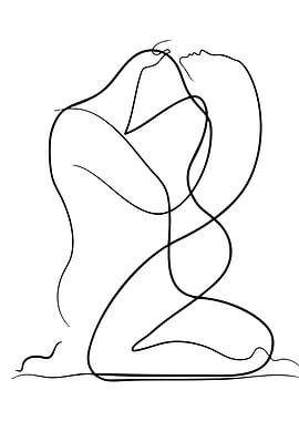 Abstract Line Art of Embracing Figures