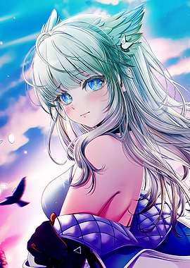 Anime Girl with Blue Eyes and White Hair