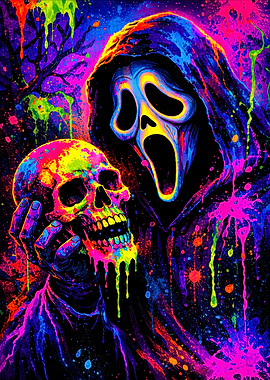 Scream Ghostface and Skull Neon Art