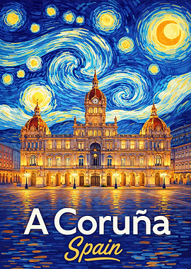 A Coruña Spain Starry Night Painting