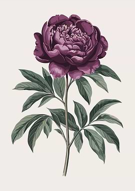 Deep Purple Peony Flower Illustration