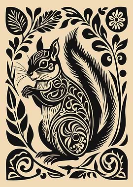 Ornate Squirrel with Floral Accents