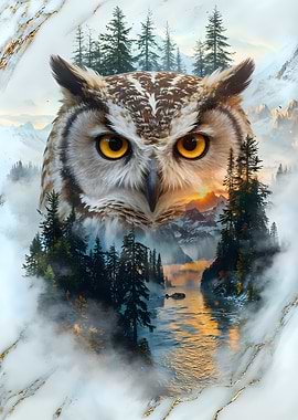 Majestic Owl Over Mountain Landscape