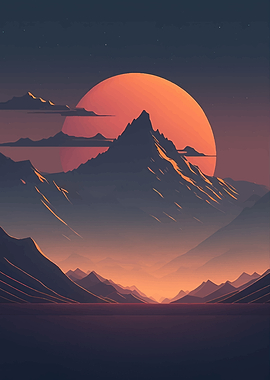 Retro Sunset Over Mountains