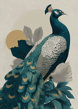 Elegant Peacock with Floral Elements