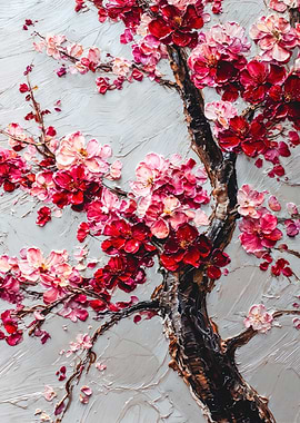 Textured Cherry Blossom Impasto Painting
