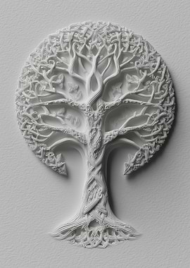 Intricate White Paper Tree of Life Sculpture