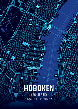 Hoboken New Jersey Midnight City Map