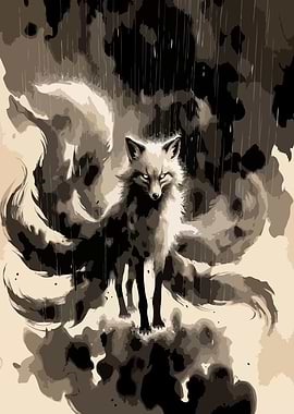 Nine-Tailed Fox in the Rain Art