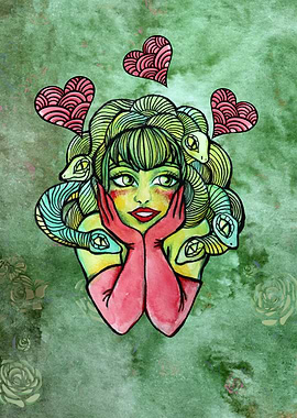 Medusa with Snakes and Hearts