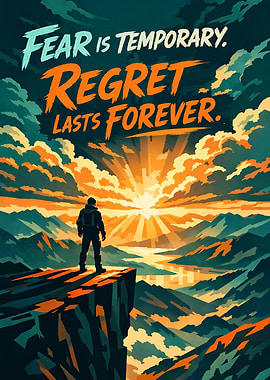 Man on cliff with inspirational quote