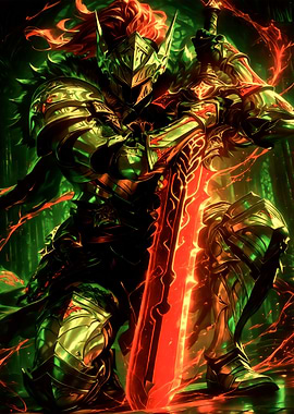 Fiery Knight with Glowing Sword