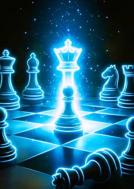 Glowing Chess Pieces on a Board