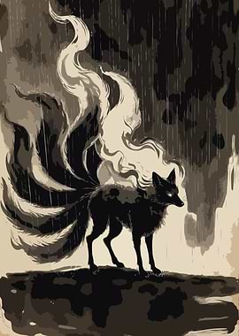 Nine-Tailed Fox in the Rain Fantasy