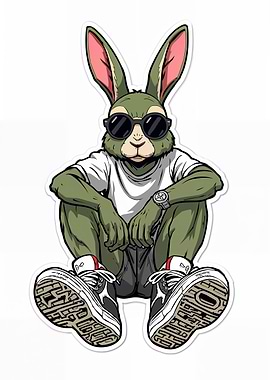 Rabbit Golem Streetwear Art – Funky Moss Stone Graphic Character