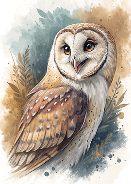 Watercolor Barn Owl Portrait